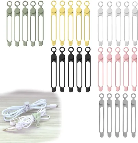 Miniatura 10 de 18 correas de silicona para cables organizadores para guardar auriculares, cables de carga de teléfono, bridas de cables altamente elásticas