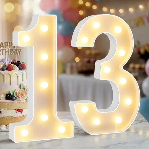 Miniatura 45 de Letrero de números con luz LED de marquesina, letrero de números de cumpleaños iluminado para decoración de fiesta de cumpleaños, pared de bar