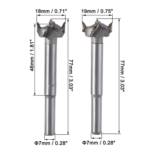 Miniatura 2 de uxcell Forstner Brocas de taladro de madera de 0.709 in y 0.748 in de diámetro. Sierra de agujero punta de acero de aleación de carburo de corte