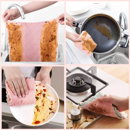 Miniatura 3 de QURIPE Paquete de 10 paños de limpieza de microfibra, toallas de secado de platos de doble cara, paños de limpieza reutilizables para el hogar