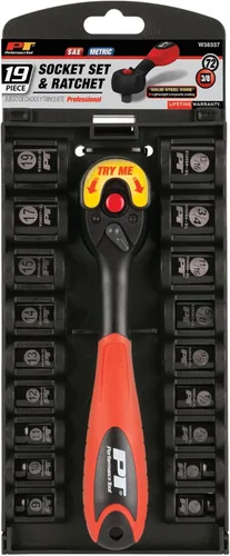 Miniatura 4 de Performance Tool W38337 Juego de llaves de vaso de 6 puntos grabadas con láser de 19 piezas de 3/8 pulgadas SAE y métrico negro con trinquete