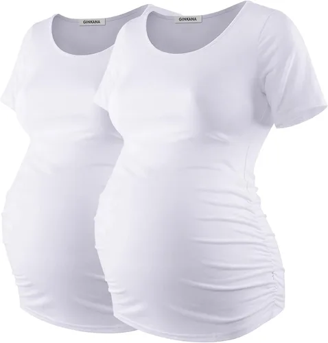 Miniatura 261 de GINKANA Blusas de maternidad de manga corta, diseño floral, fruncido, casual, para mamá, para embarazo