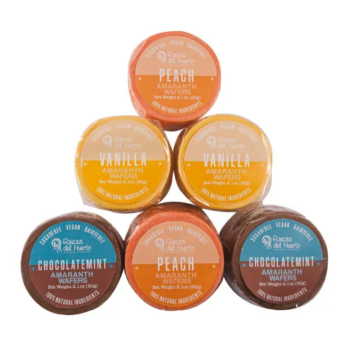 Miniatura 14 de Obleas de Amaranto Thins – Snack bajo en calorías – Obleas de Amaranto – Paquete de 6 chocolates, Chai rosa, capuchino, coco, canela, taro
