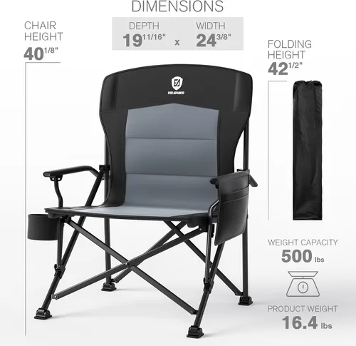 Miniatura 8 de EVER ADVANCED Silla de camping plegable de gran tamaño para adultos, silla de césped resistente con bolsillos laterales, silla cuádruple plegable