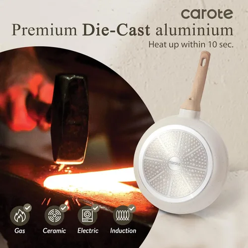 Miniatura 6 de CAROTE Sartén antiadherente para saltear y freír, sartén para tortillas, sartén de chef de granito no tóxica y saludable, sartén para huevos Blanco