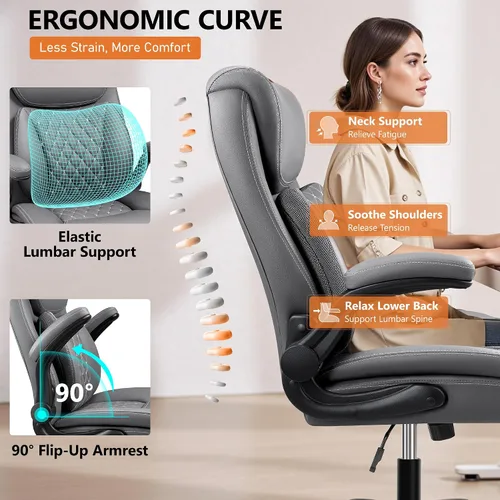 Miniatura 5 de BESTFAIR Silla de oficina, silla ejecutiva de escritorio para computadora con soporte lumbar para aliviar el dolor de espalda baja, silla ergonómica