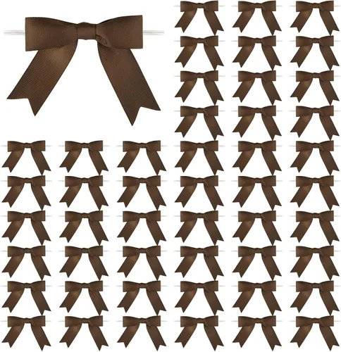 Miniatura 24 de Meseey 50 lazos de grogrén de 3 pulgadas, color gris plateado, preatados, para bolsas de golosinas, cesta de envoltura de regalo, boda, baby shower