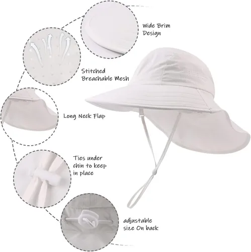 Miniatura 78 de Sombrero de verano para niños pequeños con solapa para el cuello, impermeable, sombrero de natación para niños, protección UV, sombrero de playa