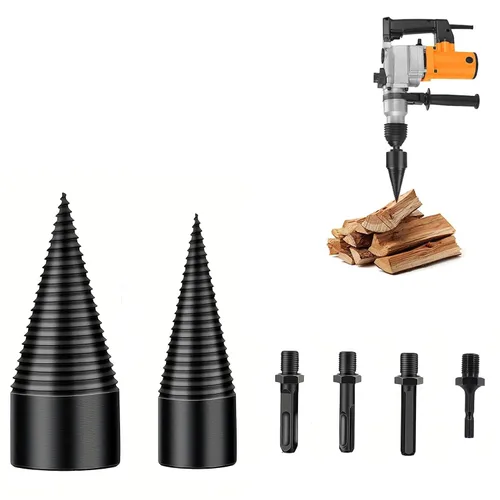 Miniatura 6 de HUHAO Juego de brocas divisoras de troncos para leña con diseño desmontable, cono de tornillo de división de madera resistente, 2 brocas