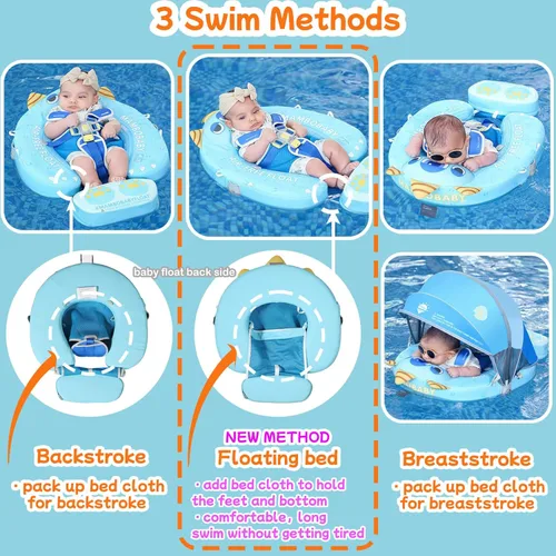 Miniatura 3 de Mambobaby Flotador para añadir cola sin volteo, flotador de natación para bebé, flotador de espuma de perlas, flotadores de agua sólida, entrenador