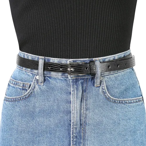 Miniatura 4 de Allegra K Cinturones de cintura ajustados para mujer, hebilla de un solo pasador, pantalones estampados de animales, cinturón fino de piel sintética