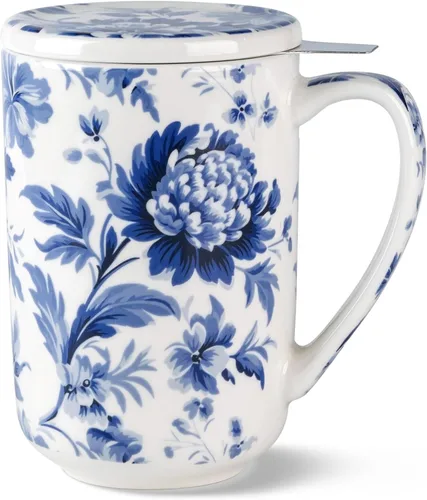 Miniatura 12 de AmorArc Taza de Té de Porcelana con Infusor y Tapas, Taza Grande de 18 Oz con Colador y Soporte para Bolsa para Té de Hojas Sueltas, Taza de Café