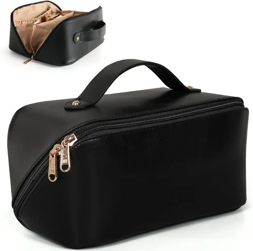 MAMUNU - Bolsa de cosméticos de gran capacidad, bolsa de almacenamiento de cosméticos de viaje con asa, bolsa de cosméticos portátil con cremallera,