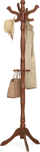 VASAGLE Perchero de pie, Perchero independiente de madera maciza con 11 ganchos, Árbol de recibidor para bolsas, carteras, sombreros, para entrada,