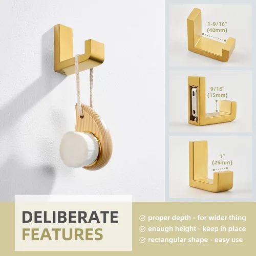 Miniatura 6 de Gancho Simple de Ángulo para Toalla de Baño, Gancho de Pared para Abrigatos de Ducha de Acero Inoxidable SUS 304, Perchero para Bata de Baño, Dorado