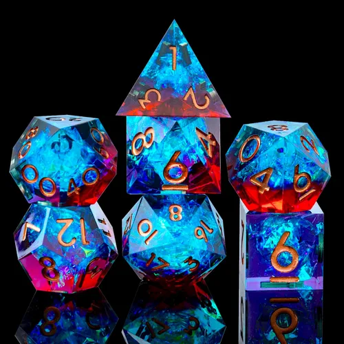 Miniatura 25 de Juego de dados DND de borde afilado de 8 piezas (extra D20) para Calabozos y Dragones – 2 D20 D4 D6 D8 D10 D12 D10% – Dados de resina poliédrica