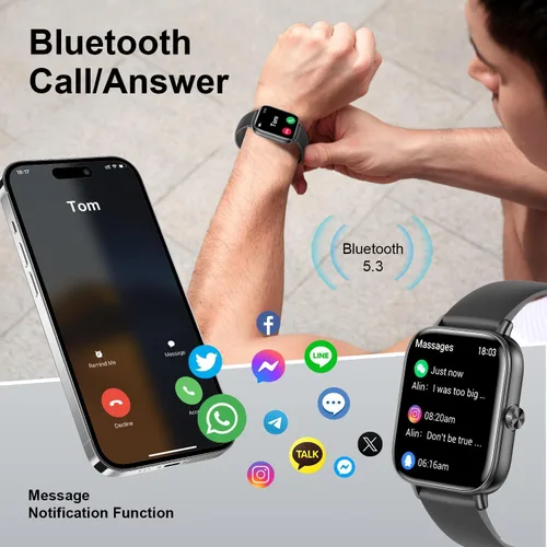 Miniatura 3 de Reloj inteligente para hombres y mujeres, reloj inteligente con pantalla táctil HD de 1.83 pulgadas con Bluetooth llamadas/hacer llamadas, IP68