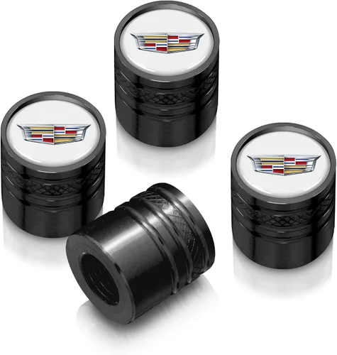 Miniatura 6 de iPick Image Tapones de vástago de válvula de neumático de aluminio de alta calidad para Cadillac Crest Logo en blanco sobre plateado, con licencia