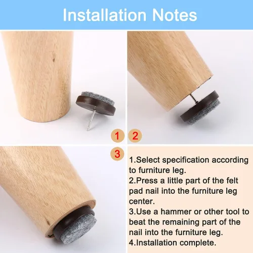 Miniatura 7 de uxcell Home Mesa Silla Muebles Patas Patas Protector de Piso 13mm/0.5" Diámetro 13mm/0.5" Dia Pack de 32 Marrón Oscuro