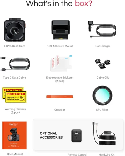 Miniatura 8 de Vantrue Cámara frontal E1 Pro 4K Mini Dash Cam frontal, STARVIS 2 PlatePix HDR visión nocturna para automóvil, GPS WiFi 5G integrado, pantalla IPS
