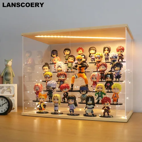 Miniatura 7 de LANSCOERY Vitrina de exhibición acrílica con luz LED, caja de exhibición de 6 niveles para coleccionables y figuras de acción, organizador Madera