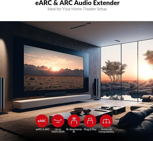 Miniatura 2 de Extensor de audio eARC de acceso AV de 330 pies, envía Dolby Atmos desde TV a receptor a través de Cat5e/6, compatible con ARC, control IR/CEC