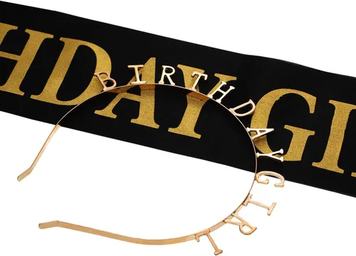 Miniatura 7 de Zonon Diademas de cumpleaños, banda de satén y tiara de feliz cumpleaños, corona de fiesta, decoraciones para niñas y mujeres (dorado)