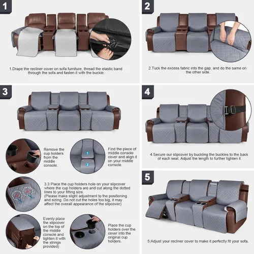 Miniatura 7 de KinCam Funda 100% impermeable para sofá reclinable con consola, fundas para sofá reclinable antideslizante para 3 asientos, protector de muebles