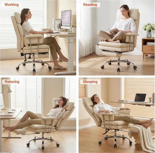Miniatura 7 de Furniliving Silla de oficina grande y alta con reposapiés, silla de oficina ejecutiva de piel sintética con respaldo alto y soporte lumbar