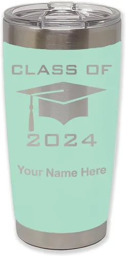 Miniatura 35 de LaserGram Vaso aislado al vacío de 20 onzas, grado de tapa clase de 2024, 2025, 2026, 2027, 2028, grabado personalizado incluido (negro)