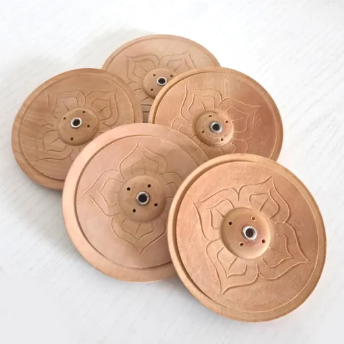 Miniatura 2 de Soporte de incienso de madera con diseño de loto, hecho a mano, tallado ecológico, quemador de incienso de madera, atrapa cenizas, decoración