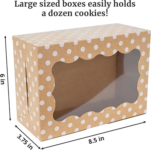 Miniatura 3 de Cajas de Galletas de Lunares - Paquete de 12 - Marrón con Lunares Blancos Caja de Regalo de Panadería con Ventana - para Pasteles, Cupcakes, Fresas