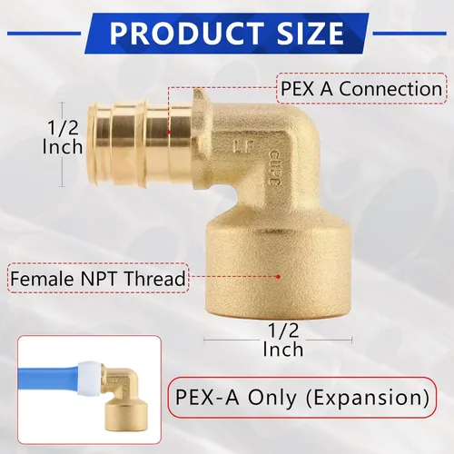 Miniatura 2 de Paquete de 5 YVSKM) 1/2" PEX-A Expansión × 1/2" Hembra NPT codo NPT, conexión roscada de flujo completo de latón sin plomo, certificado ASTM F1960
