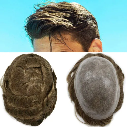 Miniatura 17 de LYRICAL HAIR Tupé de cabello humano para hombres, totalmente polivinílico, tupé para hombre, totalmente transparente, suave, delgada, 0.004-0.005