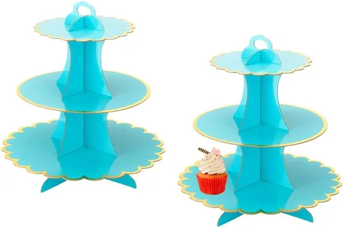 Miniatura 13 de MRPAPA Paquete de 2 soportes de cartón para cupcakes, bandeja de postre de 3 niveles, soporte de papel desechable, mini soporte para tartas
