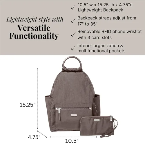 Miniatura 17 de Baggallini Mochila todo el día para mujer con pulsera de teléfono RFID, Negro, talla única