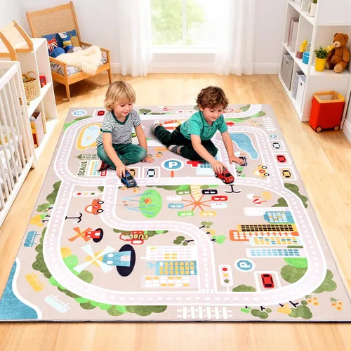 Miniatura 10 de Alfombra de juego para bebé para piso, alfombra ABC antideslizante de 4 x 5 pies, alfombra extra gruesa para niños, alfombra para niños para sala