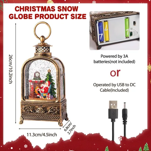 Miniatura 2 de Globo de nieve de Papá Noel de Navidad, linterna de globo de nieve musical con luces y temporizador de 6H, alimentado por batería y USB, globos