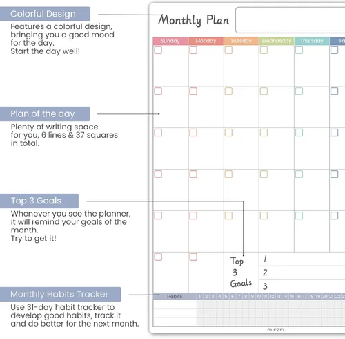 Miniatura 2 de ALEZEL Calendario magnético para nevera, pizarra blanca, juego de calendario de refrigerador de borrado en seco (3 tableros), calendario semanal