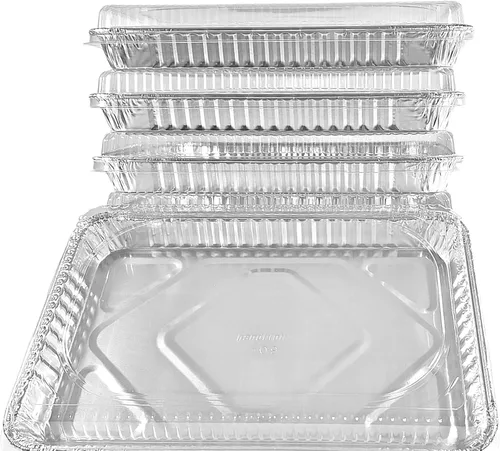 Miniatura 2 de PACTOGO Bandeja de papel de aluminio para tartas de tamaño 1/4 con tapa de cúpula baja transparente, 12.75 pulgadas de largo x 8.75 pulgadas
