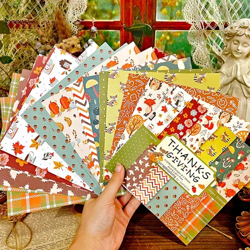 Miniatura 5 de BLEDS Hoja de Papel para Álbum de Recortes 6x6, 24 Hojas Papel para Álbum de Recortes Una Sola Cara Suministros de Álbum de Recortes de Otoño Para
