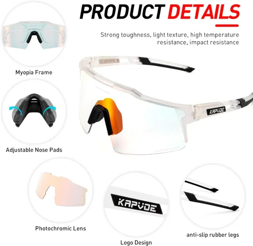 Miniatura 4 de KAPVOE Gafas de ciclismo fotocromáticas MTB Gafas de sol transparentes para bicicleta de montaña, gafas de transición, deportes de béisbol y correr