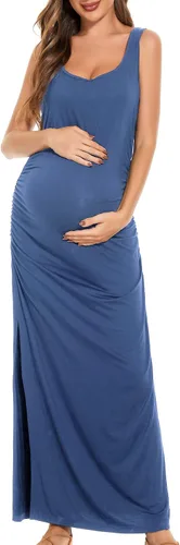 Miniatura 2 de Smallshow Vestido de maternidad largo dividido para mujer, ropa de embarazo fruncida