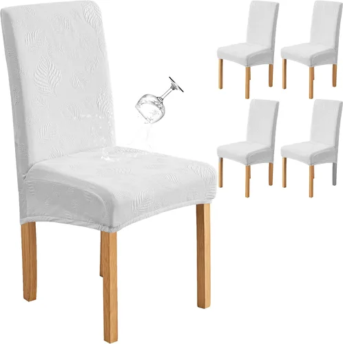 Miniatura 20 de Genina Juego de 2 fundas impermeables para sillas de comedor, fundas elásticas para sillas de comedor con hojas jacquard, protectores extraíbles