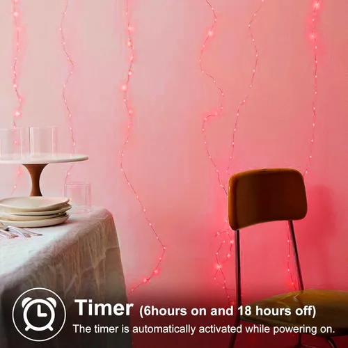 Miniatura 4 de echosari Paquete de 2 Luces de Hadas Rojas a Pilas 200 LED 66 Pies Alambre Plateado Luces de Cadena Estrelladas Temporizador Automático 8 Modos Rojo