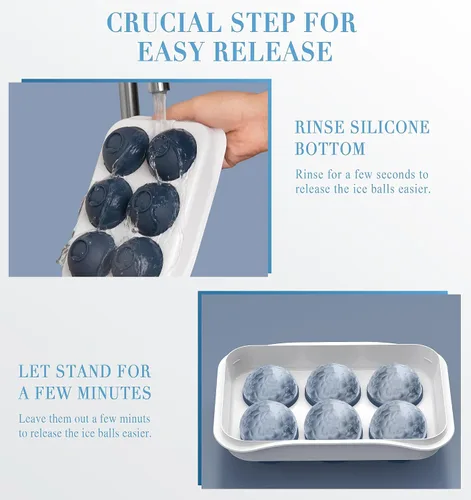Miniatura 6 de Molde redondo para cubitos de hielo con tapa, máquina de bolas de hielo de esfera de 2.2 pulgadas, molde grande para cubitos de hielo para whisky