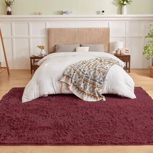 Miniatura 7 de Andency Alfombras suaves color burdeos para sala de estar, dormitorio, 5 x 8 pies, alfombra de noche lanuda esponjosa, antideslizante, alfombra