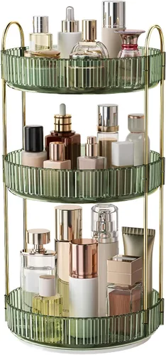 Miniatura 19 de Organizador de maquillaje giratorio de 360°, almacenamiento de maquillaje de gran capacidad, organizador de perfumes de 3 niveles, organizador