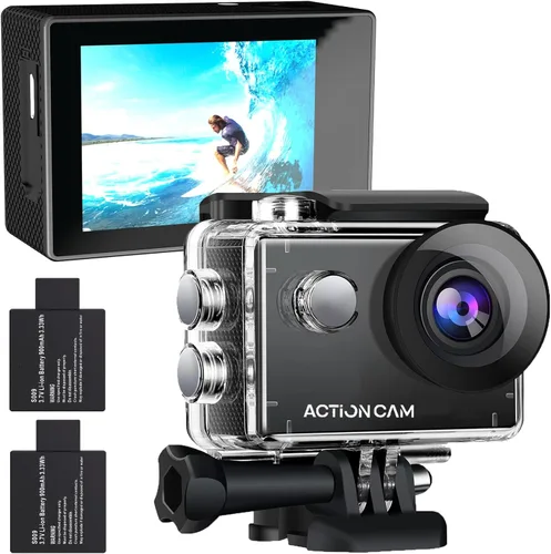 Xilecam Cámara de acción 1080P 30fps Cámara deportiva sumergible hasta 40m/131 pies, impermeable, con 2 baterías y accesorio multifunción