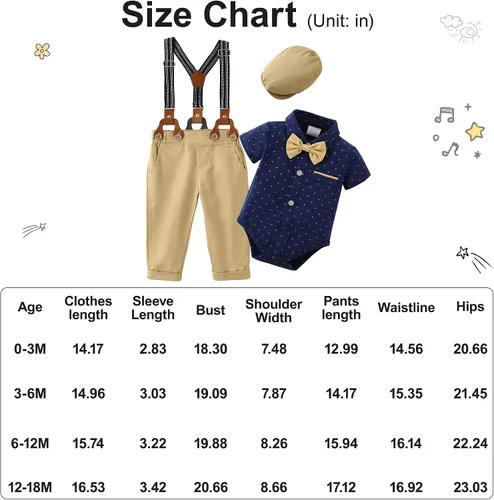 Miniatura 4 de ZOEREA Baby Boy Suit Gentleman Outfit Clothes Set Infant Tuxedo Long Sleeve Dress Shirt+Suspender Pants+Bowtie+Beret Hat